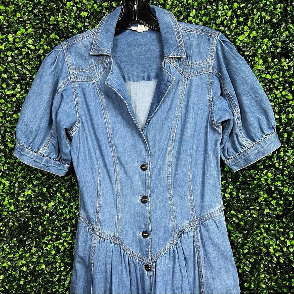 PILCRO | Denim Button-Front Puff Sleeve Dress - Picture 5 of 12